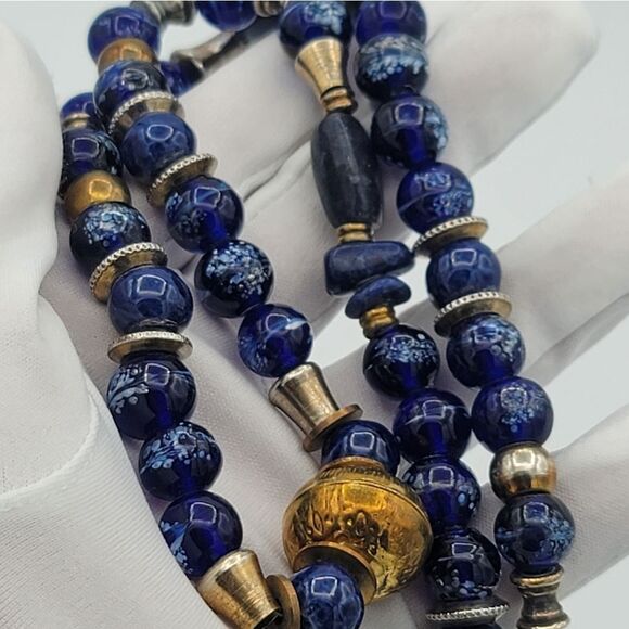 Necklace Blue Glass Beads & Metal Beads Bohemian Handmade Necklace #442 - Picture 11 of 15